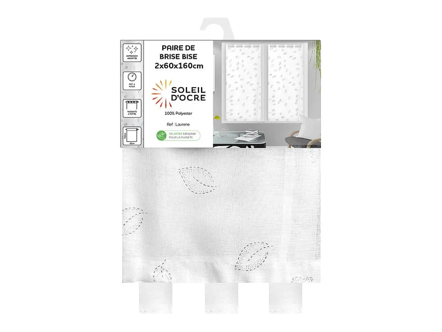 Hot Soleil d'ocre Par de visillos para ventana 60x160 cm LAURENE, de Blanco