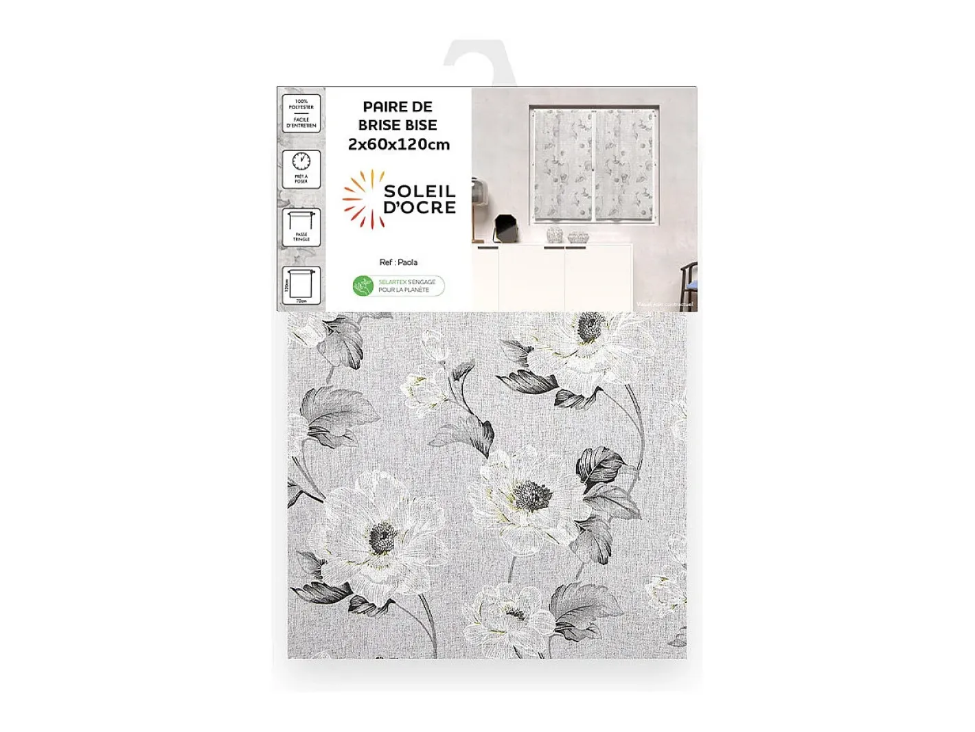 Soleil d'ocre Ropa De Casa-Par de visillos para ventana 60x120 cm PAOLA, por Blanco