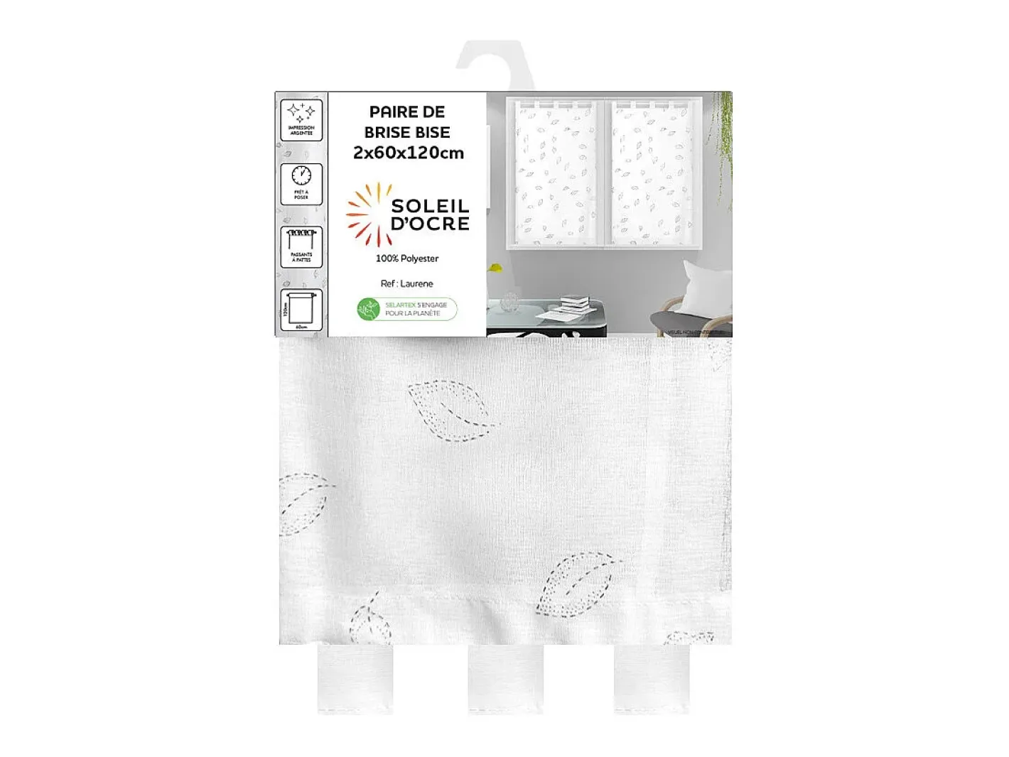 Soleil d'ocre Ropa De Casa-Par de visillos para ventana 60x120 cm LAURENE, por Blanco