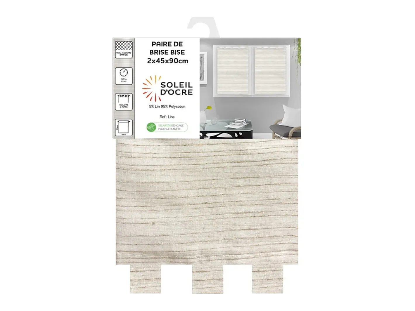 Online Soleil d'ocre Par de visillos para ventana 45x90 cm LINA, por Beige