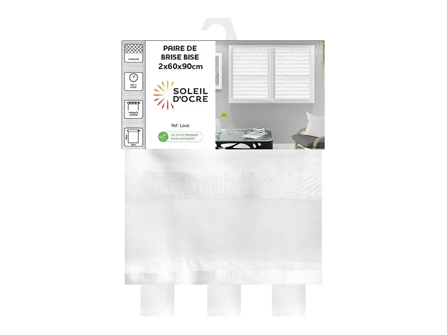 Best Soleil d'ocre Par de visillos para ventana 60x90 cm LOUIS, por Blanco