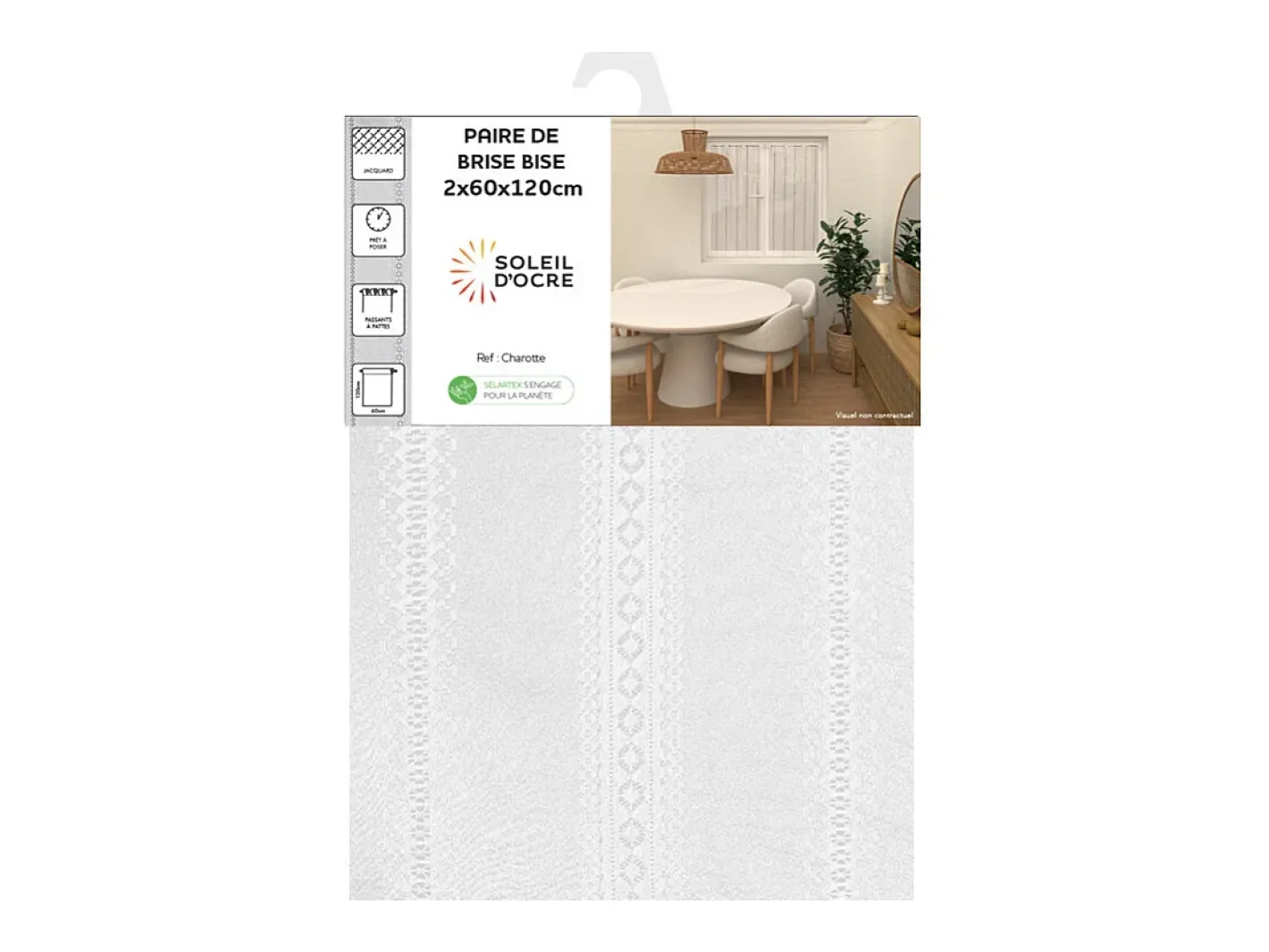 New Soleil d'ocre Par de visillos 60x120 cm CHARLOTTE, por Blanco
