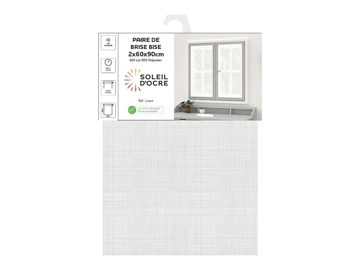 Soleil d'ocre Ropa De Casa-Par de visillos 60x90 cm LINO Blanco