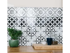 Draeger Sticker-Pegatinas de azulejos 15 X 15 cm - Motivos floral en blanco y Negro
