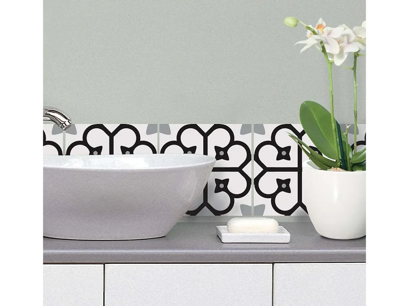 Draeger Sticker-Pegatinas de azulejos 15 X 15 cm - Motivos floral en blanco y Negro
