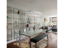 Sale Penélope Suspensión en latón y hierro cromado 6 luces con pedrería L.107 X 30 BL31-6-CR Plateado