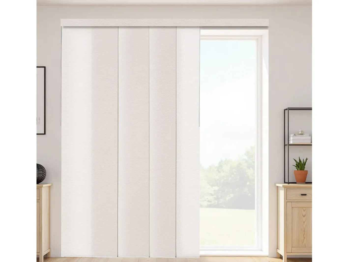 Discount Persiana de Paneles SucceBuy con Riel Extensible, 116-218 cm de Ancho, Panel Japonés Vertical Ajustable hasta 243 cm de Altura, Marrón Claro Beige