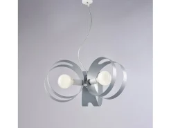 Peter Lámpara colgante de hierro lacado con bandas cortadas a láser en gris y cable de acero orientable 3 luces 130 Ø48 BL306-3-BG Blanco Clearance