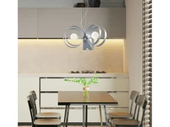 Peter Lámpara colgante de hierro lacado con bandas cortadas a láser en gris y cable de acero orientable 3 luces 130 Ø48 BL306-3-BG Blanco Clearance