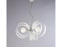 Peter Lámpara colgante de hierro lacado con bandas cortadas a láser y cable de acero orientable 3 luces 130 Ø48 BL306-3-BCO Blanco