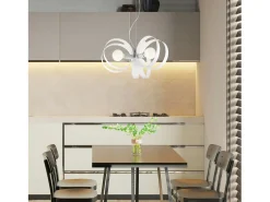Peter Lámpara colgante de hierro lacado con bandas cortadas a láser y cable de acero orientable 3 luces 130 Ø48 BL306-3-BCO Blanco