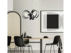 Lámpara Suspendida-Peter Lámpara colgante de hierro lacado en con bandas cortadas a láser y cable de acero orientable 3 luces 130 Ø48 BL306-3-NR Negro