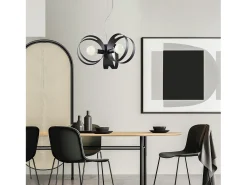 Lámpara Suspendida-Peter Lámpara colgante de hierro lacado en con bandas cortadas a láser y cable de acero orientable 3 luces 130 Ø48 BL306-3-NR Negro