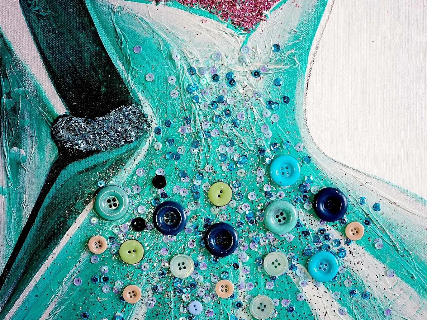 MCW Cuadro-Pintura al óleo Vestidos verdes pintados a mano Multicolor