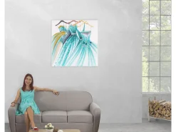 MCW Cuadro-Pintura al óleo Vestidos verdes pintados a mano Multicolor