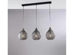 Lámpara Suspendida-Pista Diamante en hierro y estructura cromada con cables orientables y difusores en cristal soplado gris espejo con dec. efecto cristal 3 luces Negro