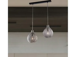 Lámpara Suspendida-Pista Diamante en hierro y estructura cromada con cables orientables y difusores en cristal soplado gris espejo con dec. efecto cristal 2 luces Negro