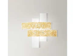Aplique Para Pared-Plafón grande Lara de cristal blanco con detalles en pan de oro 91x91cm, 4 luces E27, IP20, máx 4x52W, estilo moderno, bombillas excluidas Dorado