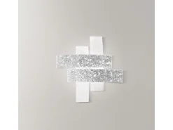 Hot Plafón Lara mediano de cristal blanco con detalles en pan de plata 70x70cm, 2 luces E27, IP20, máx 2x70W, estilo moderno, bombillas excluidas Plateado