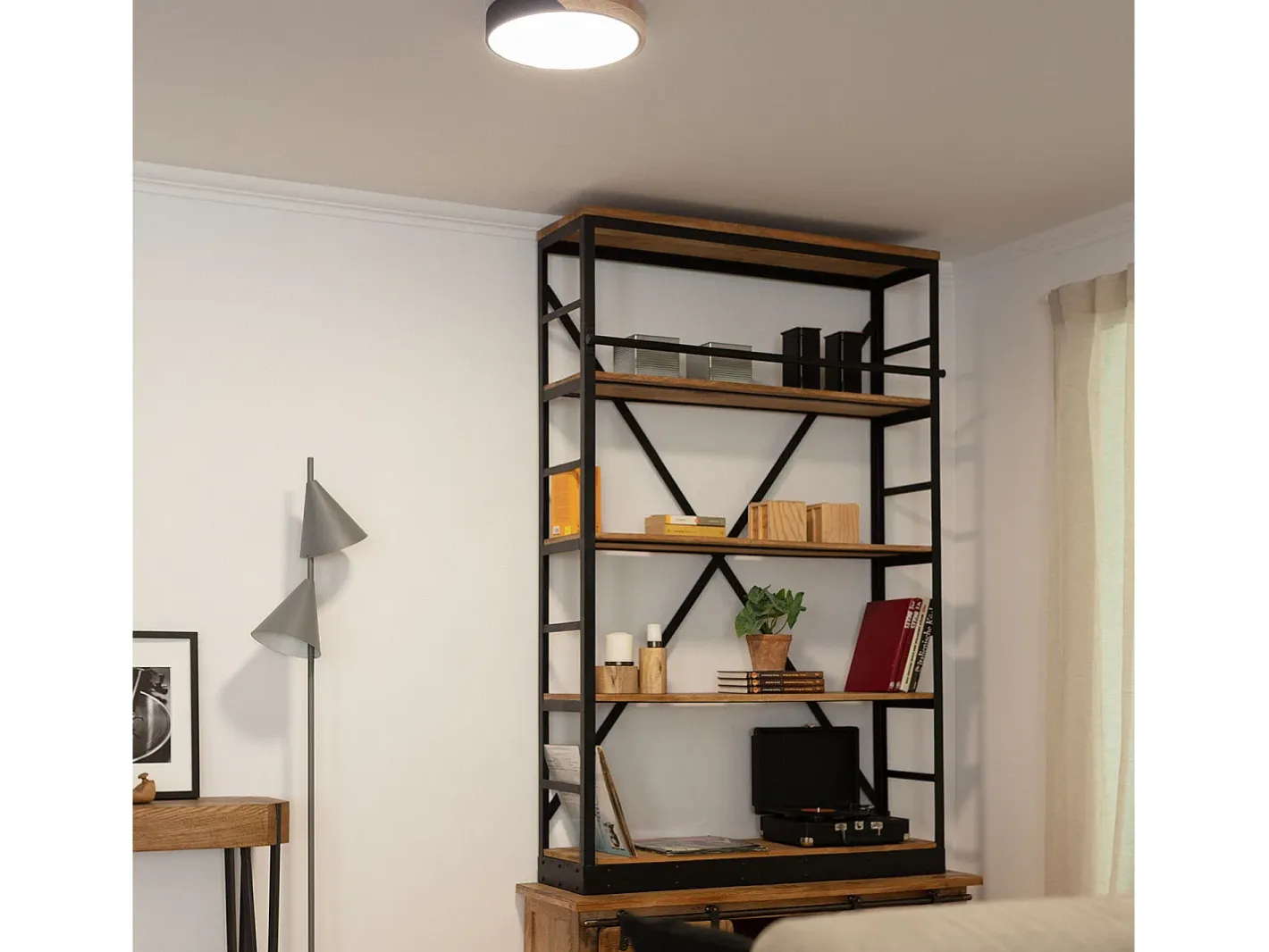 Ledkia Plafón-Plafón LED 18W Circular Madera Ø320 mm CCT Seleccionable Semi-Dari Negro Multicolor
