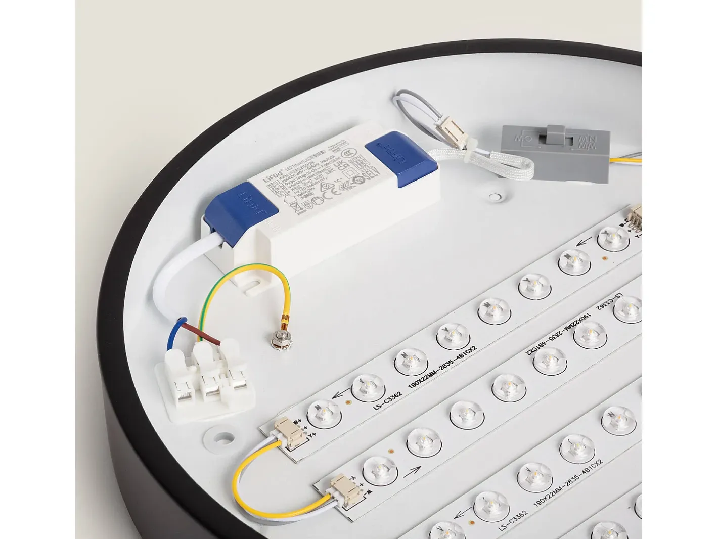 Ledkia Plafón-Plafón LED 18W Circular Madera Ø320 mm CCT Seleccionable Semi-Dari Negro Multicolor