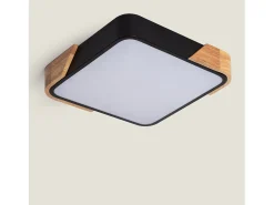 Discount Ledkia Plafón LED 18W Cuadrado Madera 325x325 mm CCT Seleccionable Semi-Dari Negro Multicolor