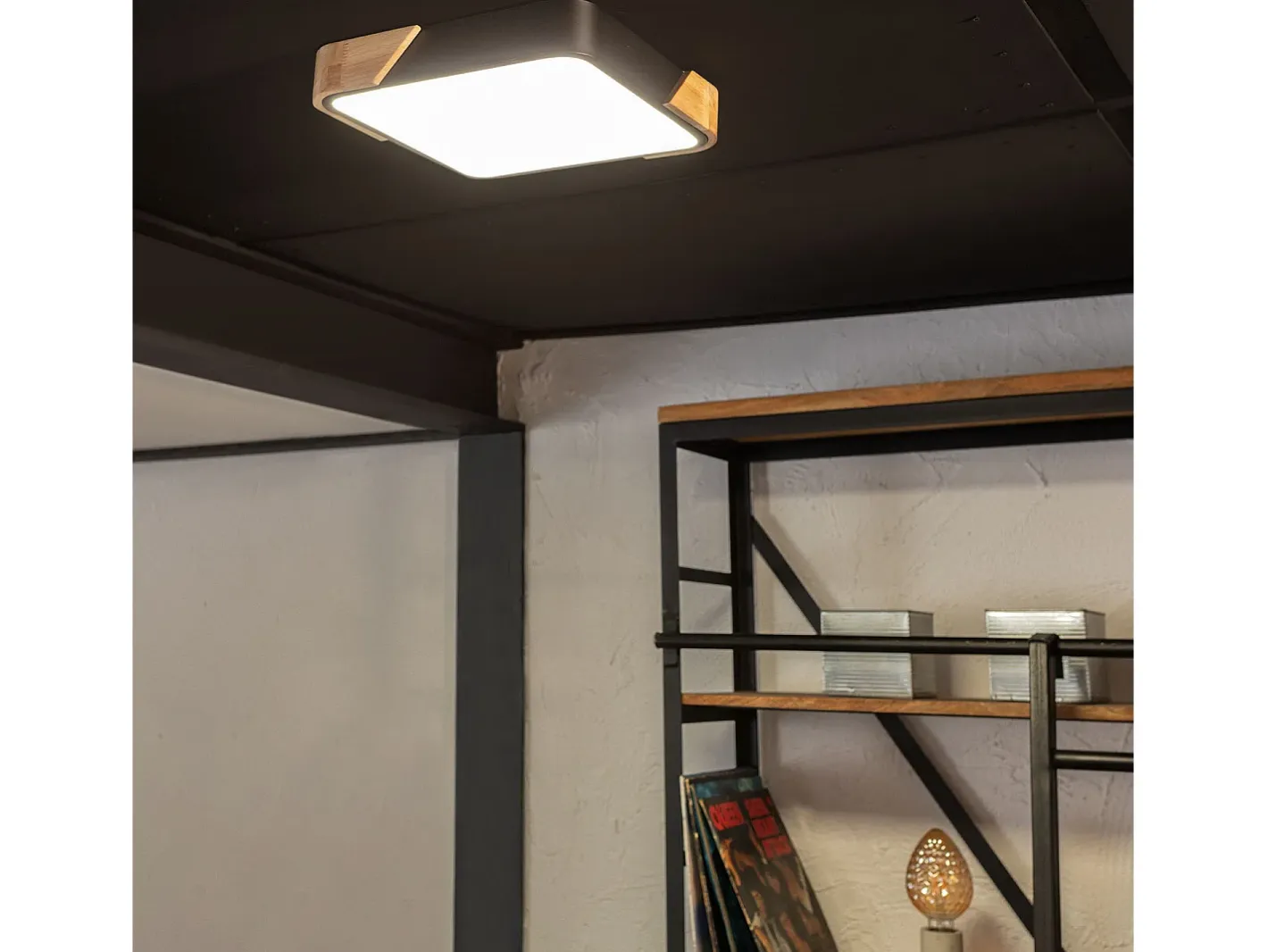 Discount Ledkia Plafón LED 18W Cuadrado Madera 325x325 mm CCT Seleccionable Semi-Dari Negro Multicolor
