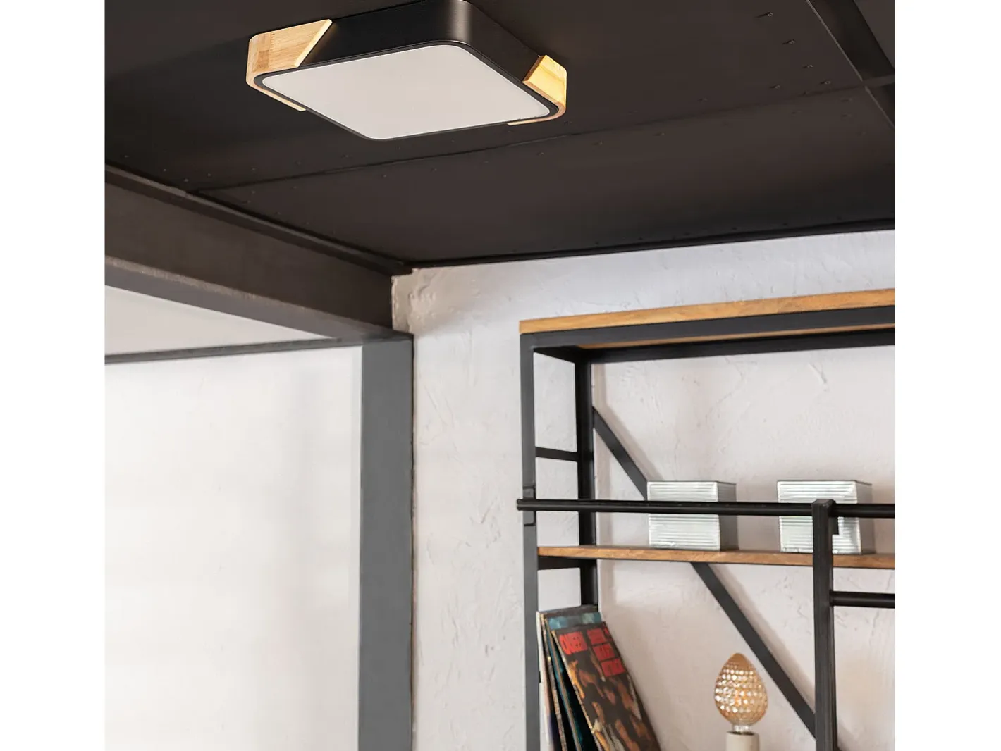 Discount Ledkia Plafón LED 18W Cuadrado Madera 325x325 mm CCT Seleccionable Semi-Dari Negro Multicolor
