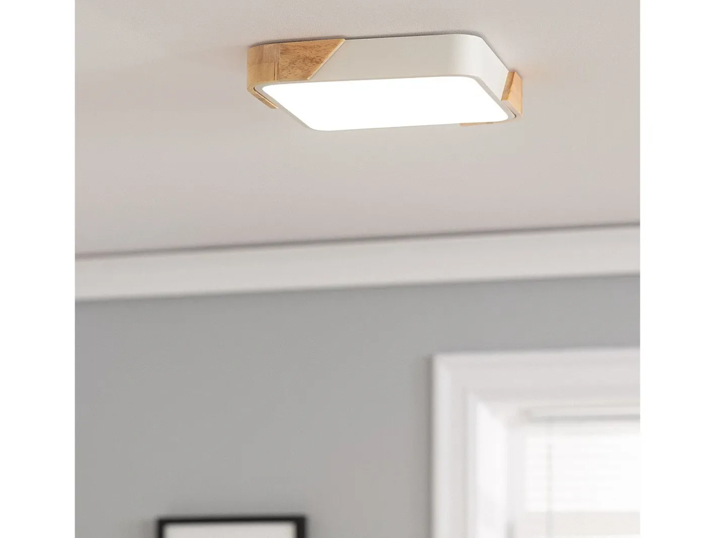 Ledkia Plafón-Plafón LED 18W Cuadrado Madera 325x325 mm CCT Seleccionable Semi-Dari Blanco Multicolor