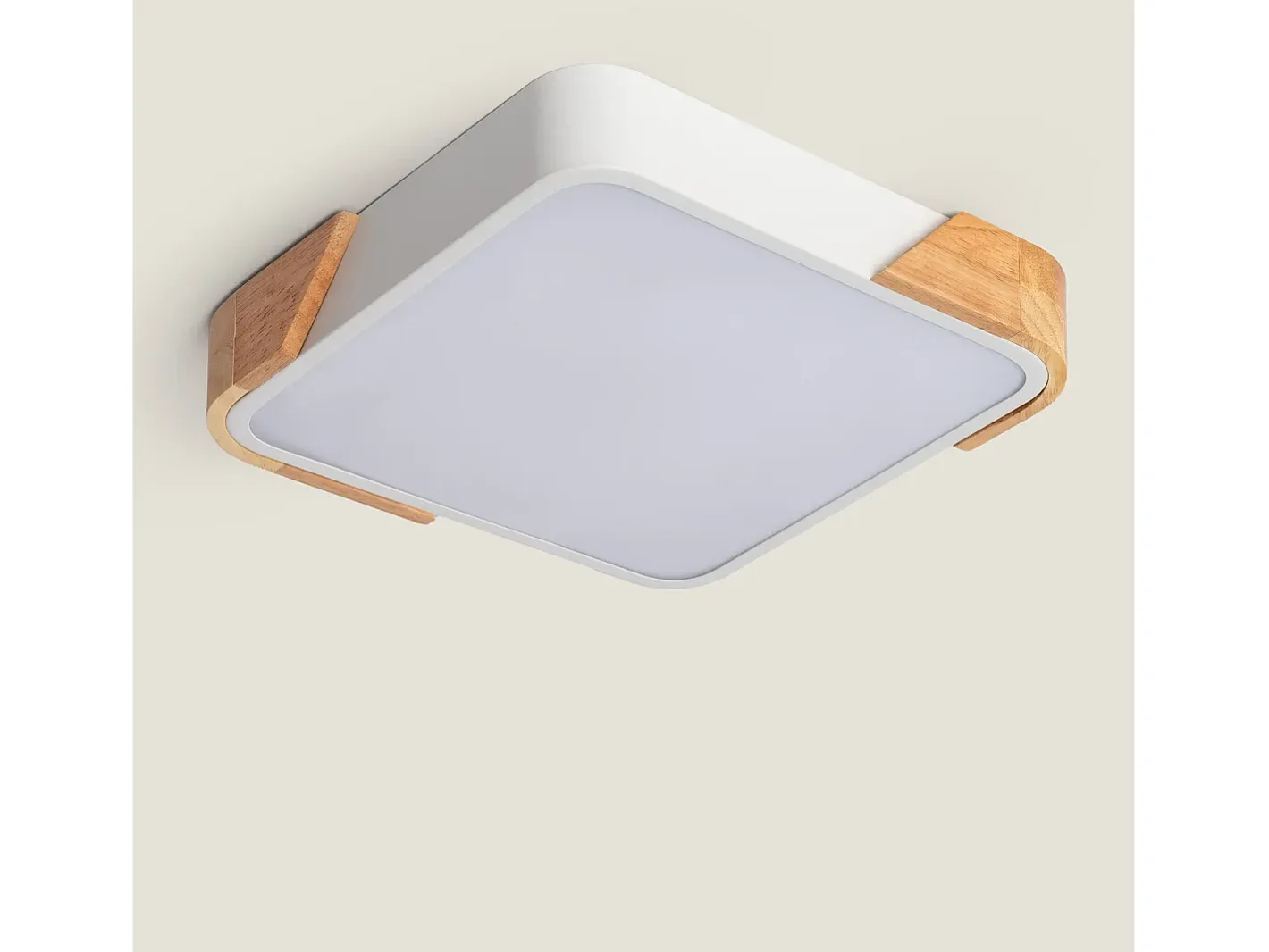 Ledkia Plafón-Plafón LED 18W Cuadrado Madera 325x325 mm CCT Seleccionable Semi-Dari Blanco Multicolor