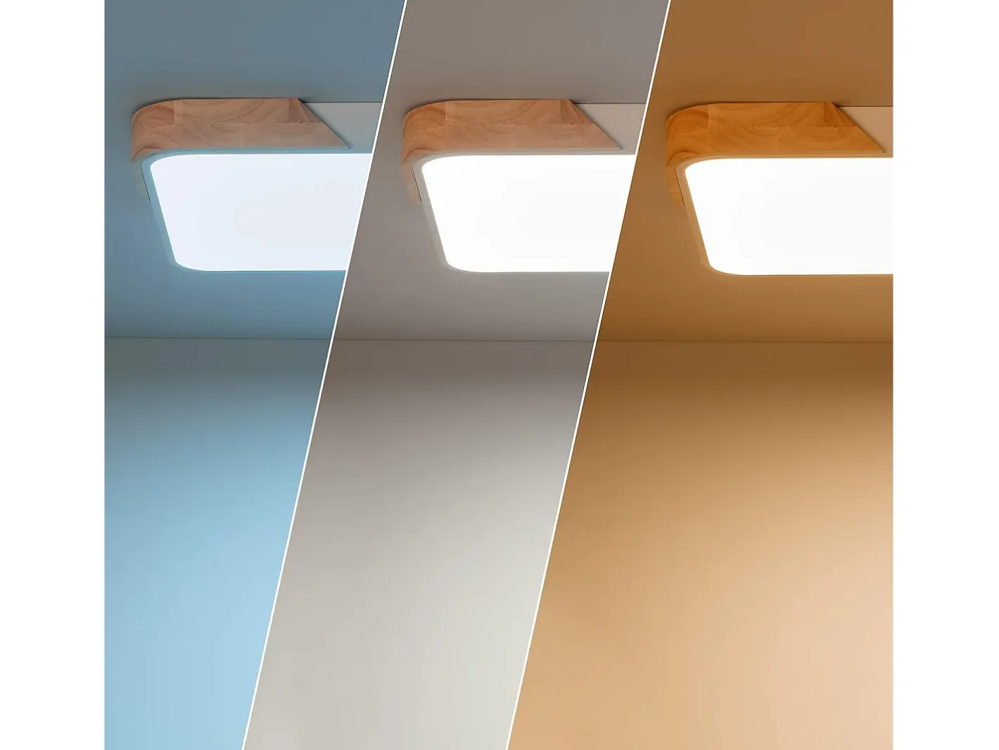 Ledkia Plafón-Plafón LED 30W Rectangular Madera y Metal 625x425 mm CCT Seleccionable Semi-Dari Blanco Multicolor