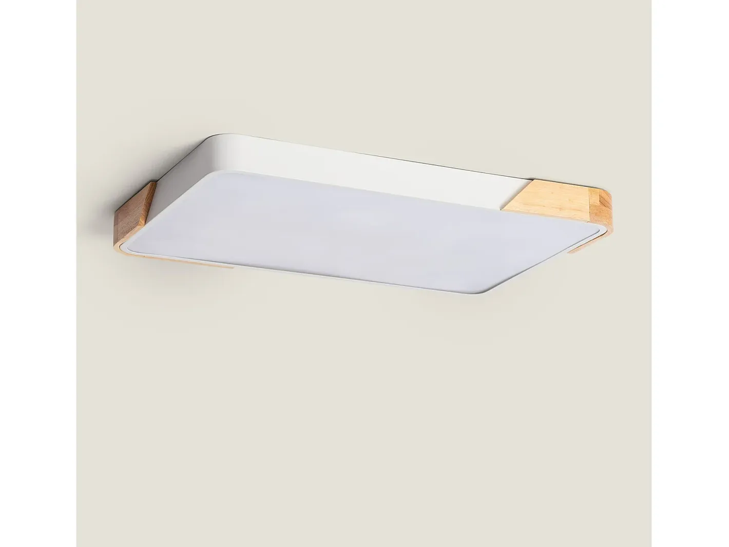 Ledkia Plafón-Plafón LED 30W Rectangular Madera y Metal 625x425 mm CCT Seleccionable Semi-Dari Blanco Multicolor