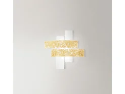 Plafón pequeño Lara de cristal blanco con detalles en pan de oro 50x50xm, 2 luces E27, IP20, máx 2x52W, estilo moderno, bombillas excluidas Dorado New
