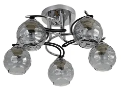 AKUNADECOR Plafón-Plafon Etna Cromo De 5 Luces Con Tulipas Cristal Plateado