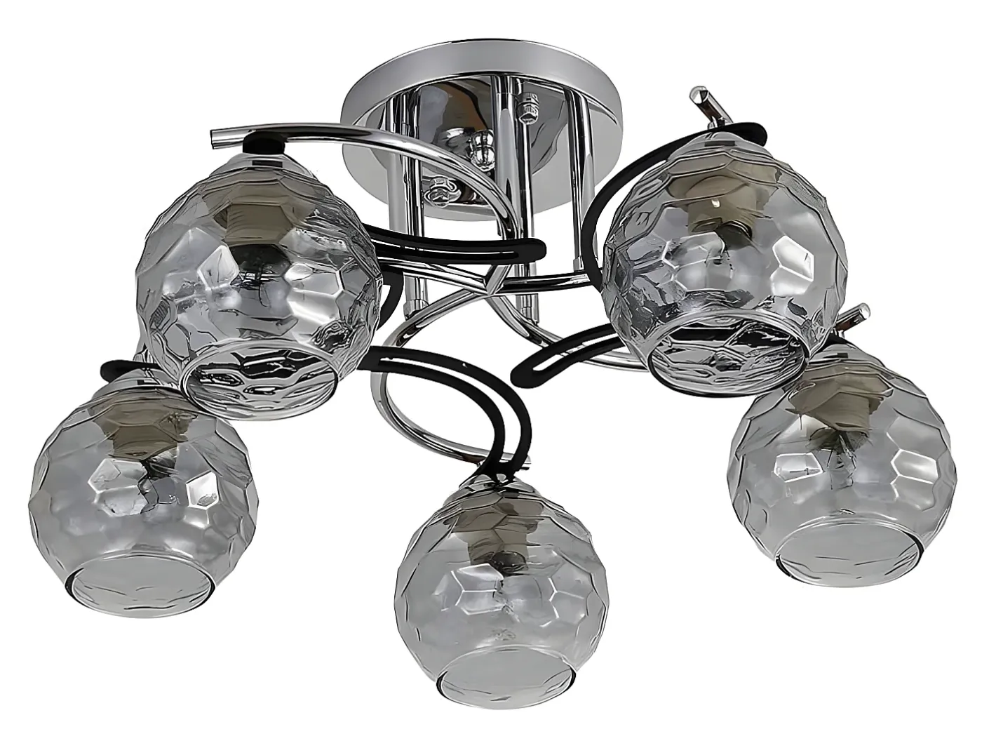 AKUNADECOR Plafón-Plafon Etna Cromo De 5 Luces Con Tulipas Cristal Plateado