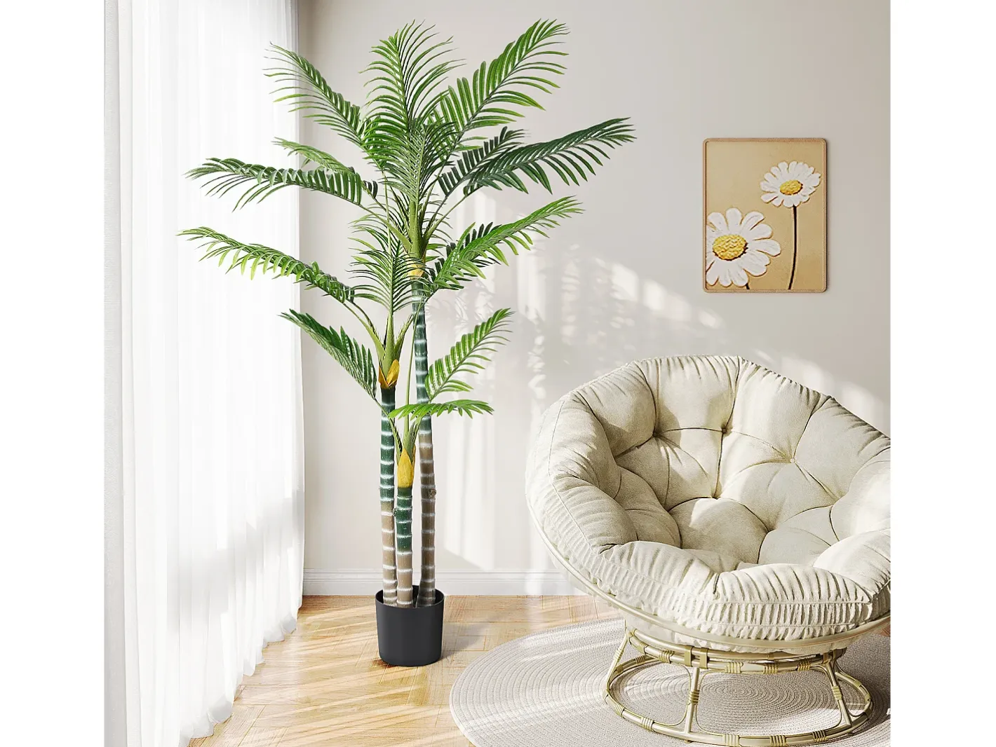 DripeX Planta artificial al aire libre con maceta, palmera 180 cm, 3 troncal y 18 hojas, decoración sala de estar dormitorio patio de la oficina del patio de la oficina Verde Discount