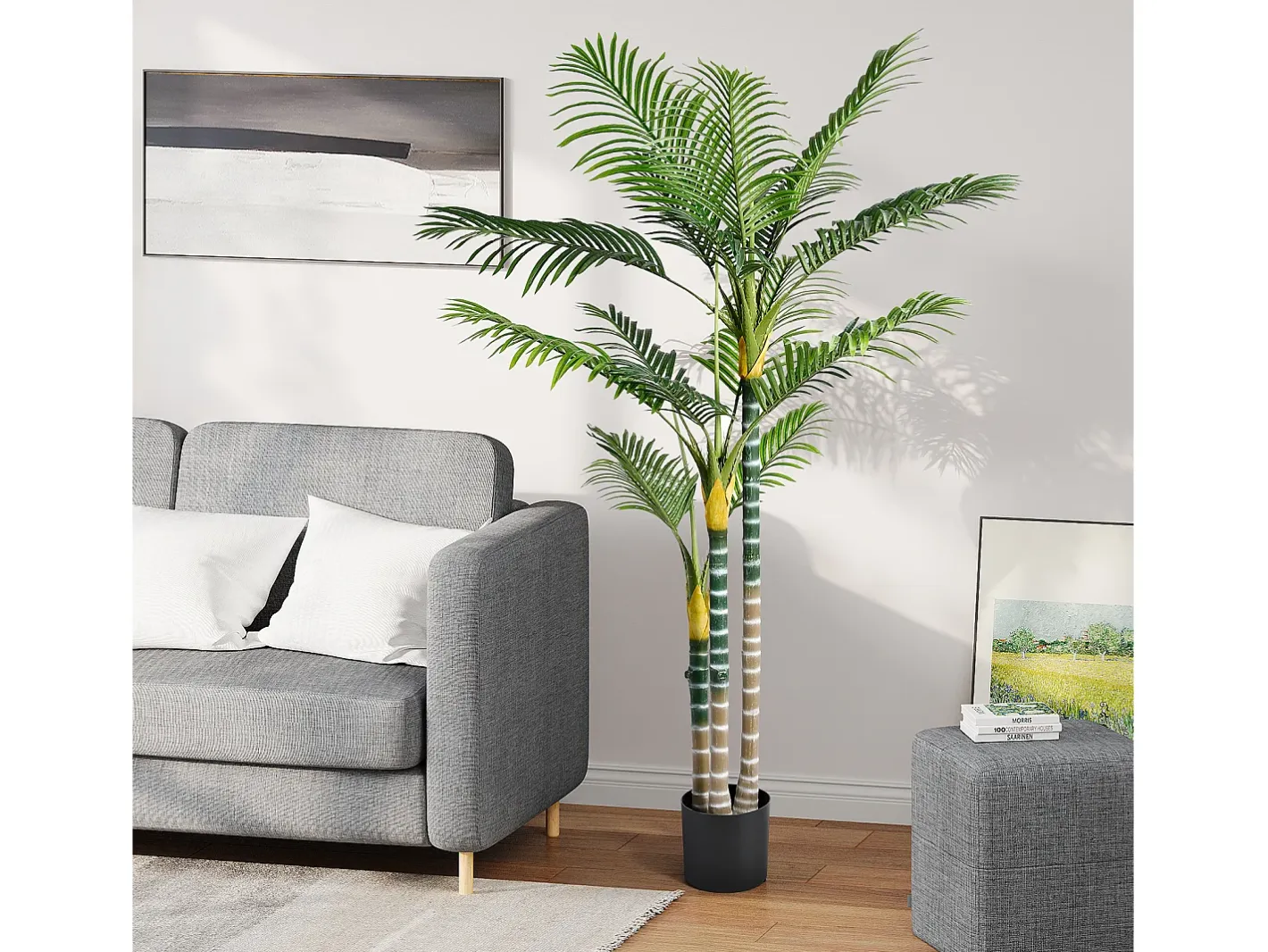 DripeX Planta artificial al aire libre con maceta, palmera 180 cm, 3 troncal y 18 hojas, decoración sala de estar dormitorio patio de la oficina del patio de la oficina Verde Discount