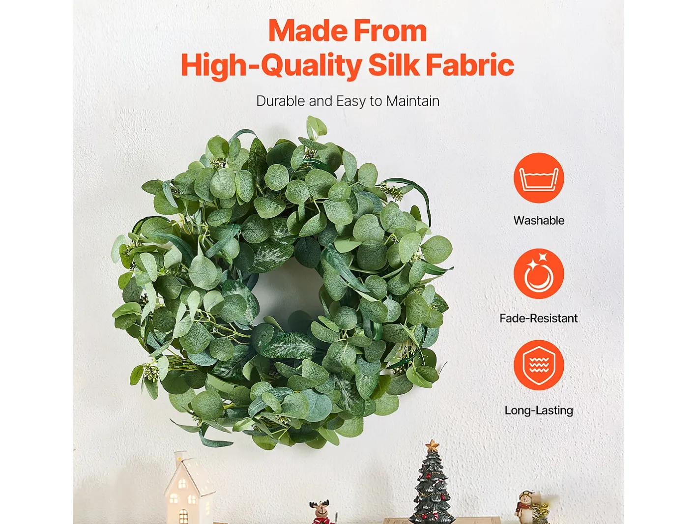 Discount Planta Artificial, SucceBuy Corona Artificial de 66,04 cm, Hojas de Eucalipto , para todo el Año Verde