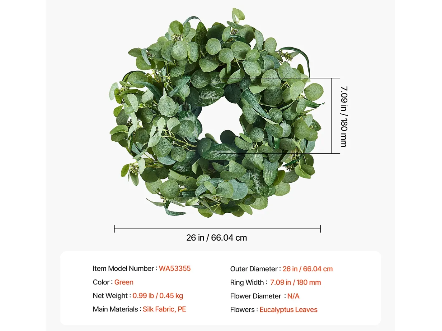 Discount Planta Artificial, SucceBuy Corona Artificial de 66,04 cm, Hojas de Eucalipto , para todo el Año Verde