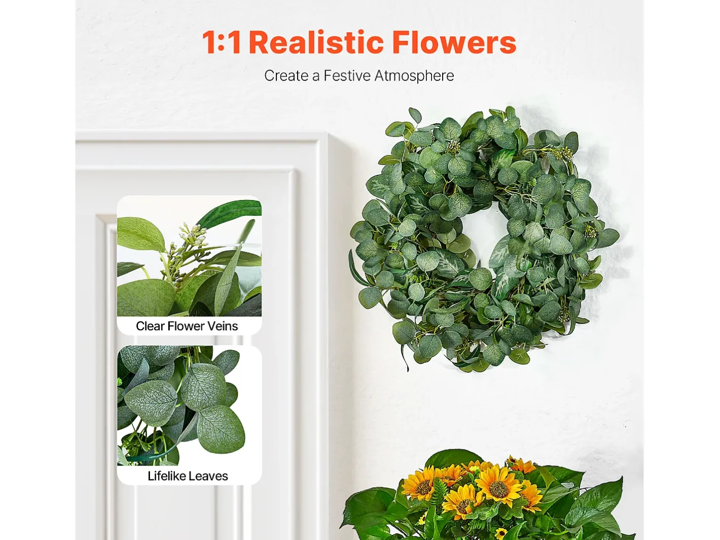 Discount Planta Artificial, SucceBuy Corona Artificial de 66,04 cm, Hojas de Eucalipto , para todo el Año Verde