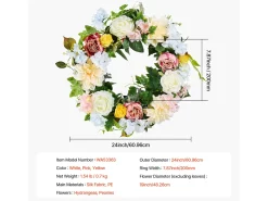 Planta Artificial-Planta Artificial, SucceBuy Corona Artificial de 61 cm (Peonías Blancas, Hortensias Amarillas y Rosas) Multicolor
