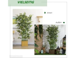 Clearance Planta de bambú artificial, 180 cm, en maceta de madera de pino, para interior y exterior, decorativa, (35 x 35 x 180 cm) Verde