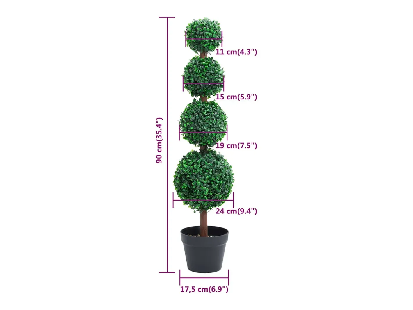 Planta de boj artificial forma de bola con maceta 90 cm ES405993 Verde