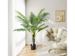 Outlet DripeX Planta artificial - palma en maceta H 120 cm - palma muy realista - 2 troncal y 15 sábanas - con maceta Verde