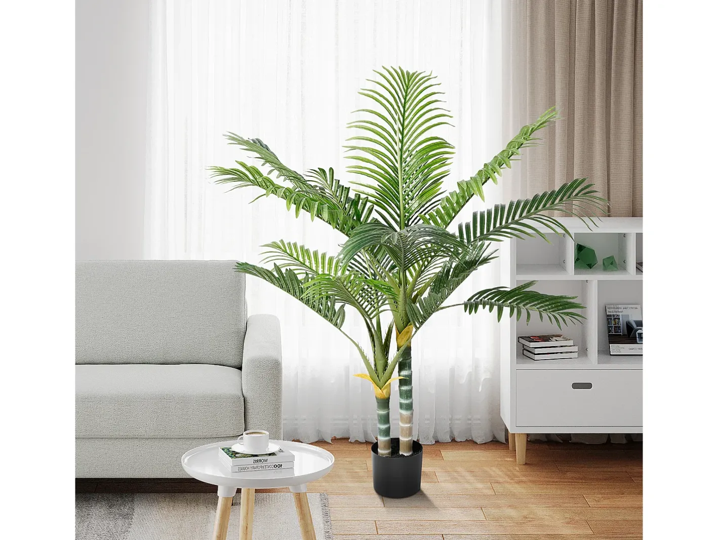 Outlet DripeX Planta artificial - palma en maceta H 120 cm - palma muy realista - 2 troncal y 15 sábanas - con maceta Verde