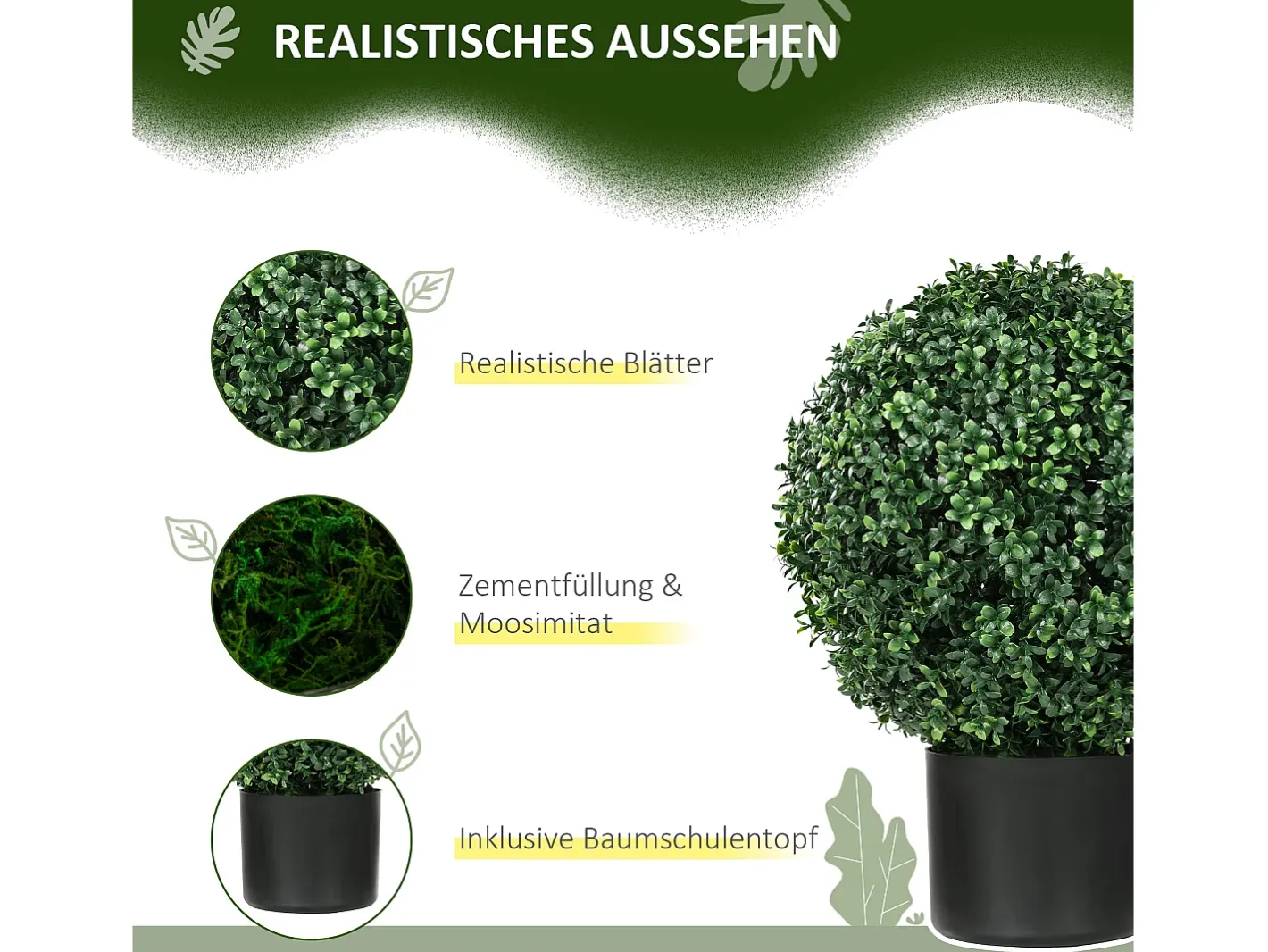 Planta Artificial-Plantas artificiales de boj en maceta, 2 piezas, resistentes a los rayos UV, color (40x40x52 cm) Verde