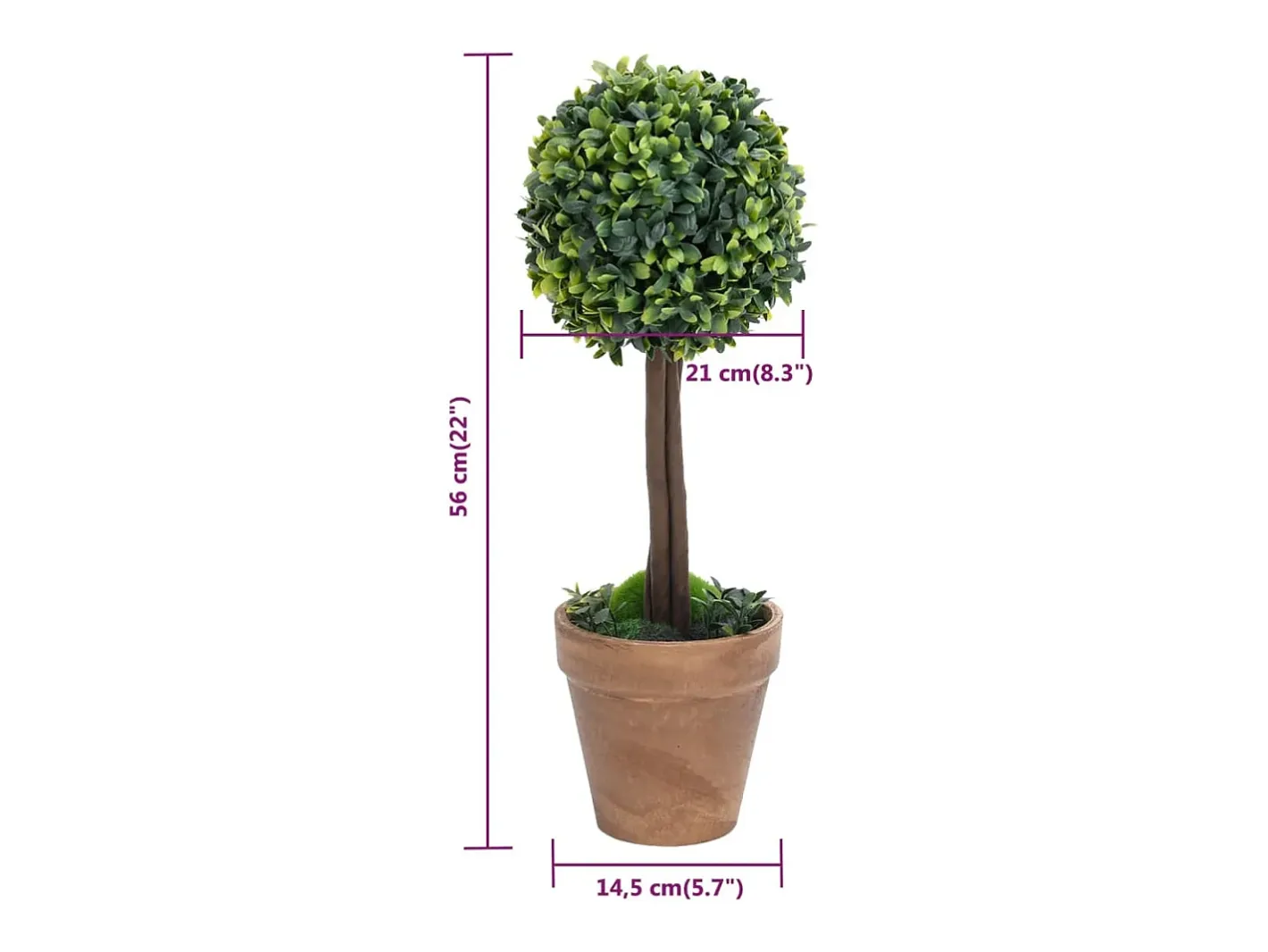 Planta Artificial-Plantas de Boj Artificiales 2 piezas con Macetas Bola 56 cm Verde