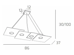 Lámpara Suspendida-Plate Sospensione 4 Luci Rettangolare Grigio Gris