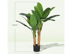 Planta Artificial-Plátano artificial de 2 piezas, con maceta y musgo artificial, plástico, (17x17x120 cm) Verde