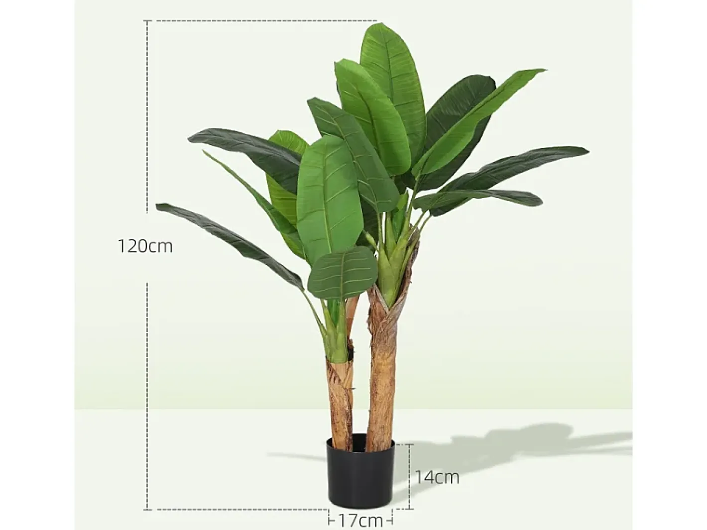 Planta Artificial-Plátano artificial de 2 piezas, con maceta y musgo artificial, plástico, (17x17x120 cm) Verde